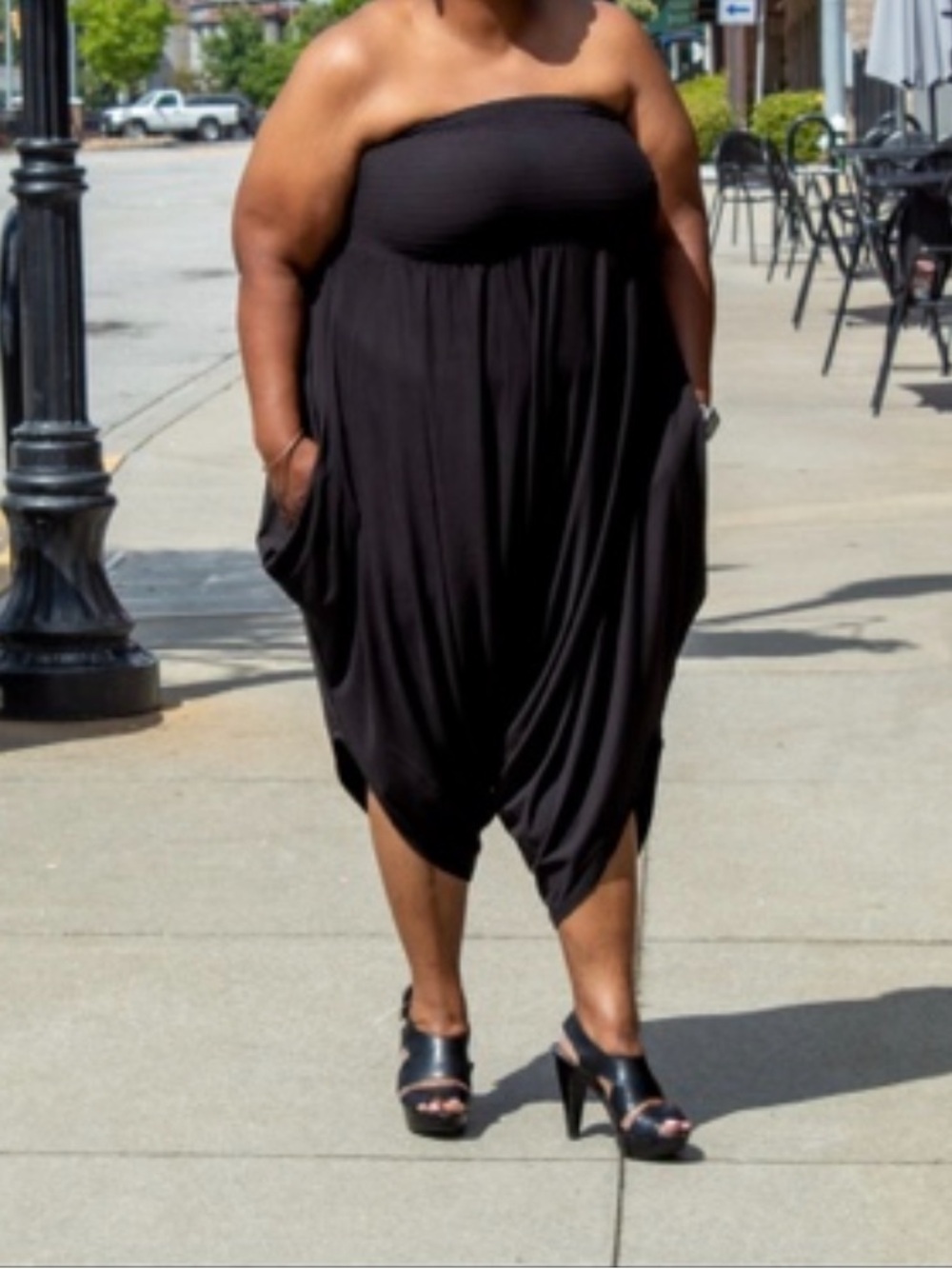 Strapless Black Plus-Size Jumpsuit with Pockets